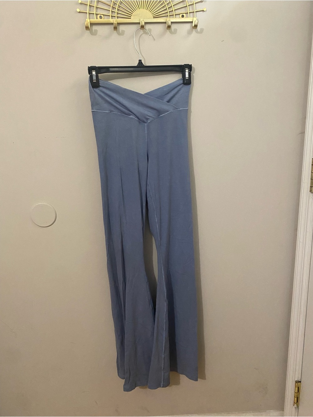 aerie OFFLINE Real Me Fold-Over Wide Leg Pants in Slate Blue
